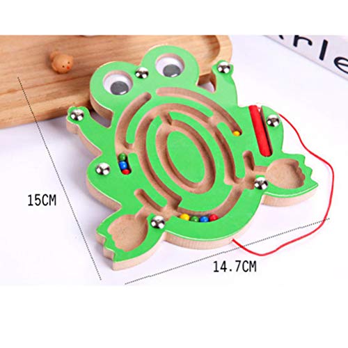 Tomaibaby Rompecabezas de Laberinto de Cuentas Magnéticas 3 Piezas de Madera con Forma de Mini Animales Bolígrafo Cuentas Juego de Laberinto Juguete Educativo (Rana Pez Y Estrella)