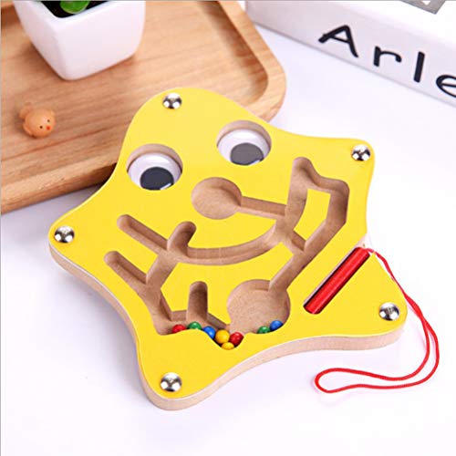 Tomaibaby Rompecabezas de Laberinto de Cuentas Magnéticas 3 Piezas de Madera con Forma de Mini Animales Bolígrafo Cuentas Juego de Laberinto Juguete Educativo (Rana Pez Y Estrella)