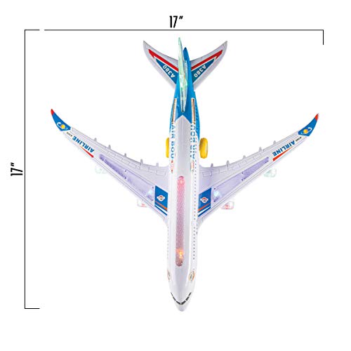 Top Race Airplane Airbus Toy Modelo con hermosas luces intermitentes atractivas y música ruidosa, acción Bump and Go, juguetes para niños niños de 3, 4, 5 y 6 años A380