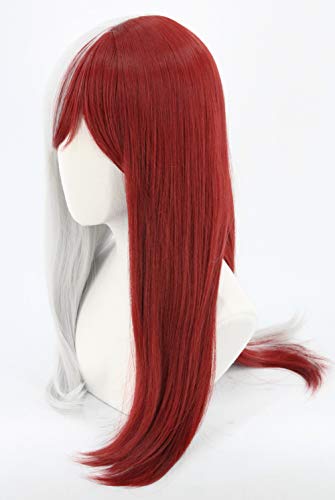 Topcosplay Anime Peluca, Todoroki Peluca Larga , Mujeres Pelucas Plata-Rojo Disfraces para Cosplay Halloween Party