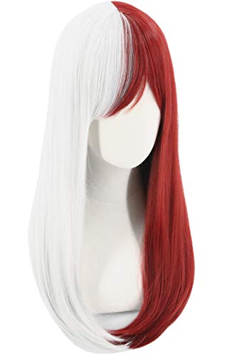 Topcosplay Anime Peluca, Todoroki Peluca Larga , Mujeres Pelucas Plata-Rojo Disfraces para Cosplay Halloween Party