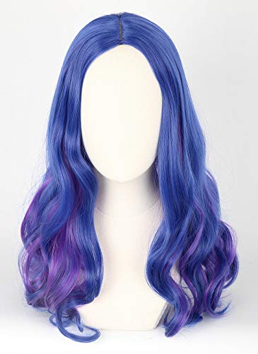 Topcosplay Peluca Mal de Descendants 3 para Mujeres y Niñas, Larga Ondulada Peluca de Color Azul y Púrpura Cosplay Peluca para Disfraz de Halloween (Niñas)