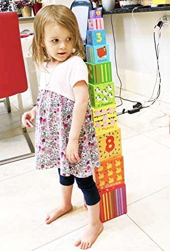 TOWO Caja apilable madera - Cubos apilables del Alfabeto de Madera para Aprender los números, Aprender Colores y Animales - Juguete Educativo 2 años - Juguetes montessori educativos