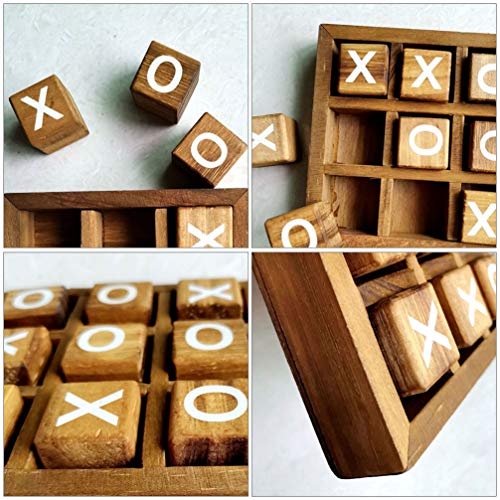 TOYANDONA Juego de mesa de madera Tic Tac Toe, juegos de mesa XO, divertidos juegos para la familia, decoración de la mesa, rústica, juego de estrategia para exteriores e interiores