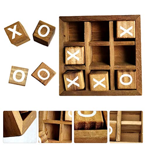 TOYANDONA Juego de mesa de madera Tic Tac Toe, juegos de mesa XO, divertidos juegos para la familia, decoración de la mesa, rústica, juego de estrategia para exteriores e interiores