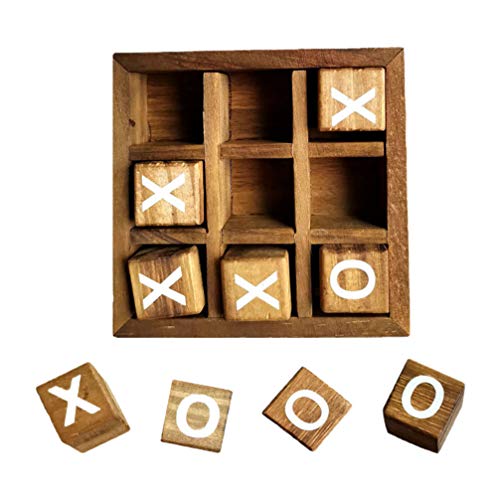 TOYANDONA Juego de mesa de madera Tic Tac Toe, juegos de mesa XO, divertidos juegos para la familia, decoración de la mesa, rústica, juego de estrategia para exteriores e interiores