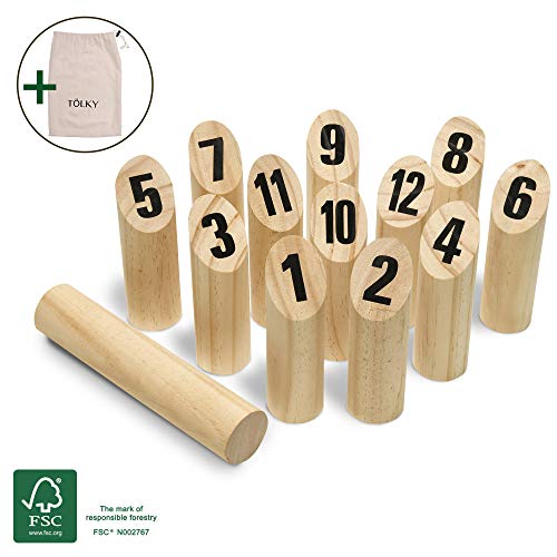 Toyfel Juego de Bolos de Madera Tölky - Bolos finlandeses - Kubb con números - Juego al Aire Libre Juego Madera Juegos Jardin