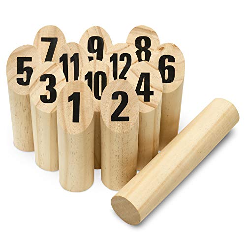 Toyfel Juego de Bolos de Madera Tölky - Bolos finlandeses - Kubb con números - Juego al Aire Libre Juego Madera Juegos Jardin