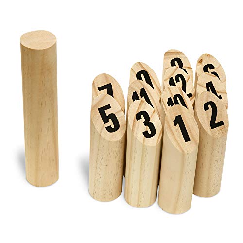 Toyfel Juego de Bolos de Madera Tölky - Bolos finlandeses - Kubb con números - Juego al Aire Libre Juego Madera Juegos Jardin