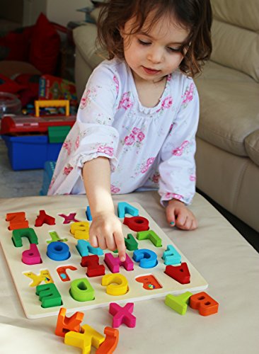 Toys of Wood Oxford TOWO Bloques de Madera del Alfabeto - Bloques de Colores Puzzle Letras Madera - Aprendizaje temprano Juguetes de Madera educativos para bebé