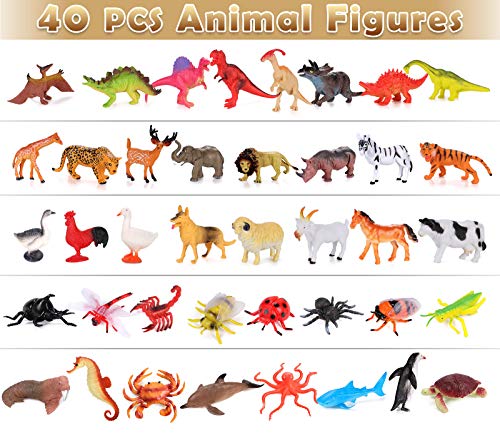 Toyssa 40 Piezas Animales Juguetes Figuras Animales Figuras Dinosaurios Animales Salvajes Marinos Granja Insecto Juguetes Educativos para Niños Niña