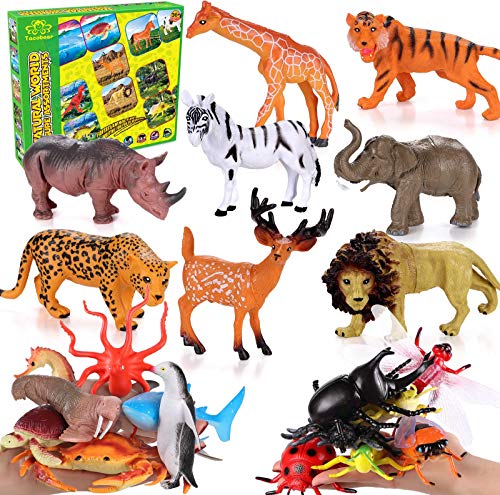 Toyssa 40 Piezas Animales Juguetes Figuras Animales Figuras Dinosaurios Animales Salvajes Marinos Granja Insecto Juguetes Educativos para Niños Niña