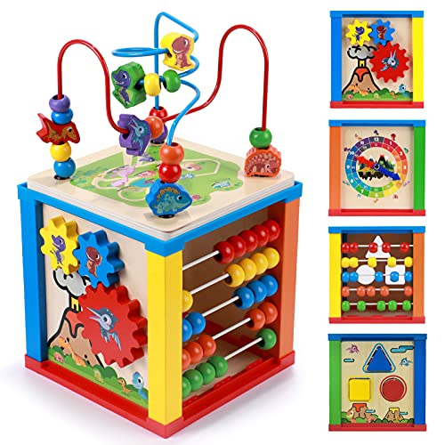 Toyssa 5 en 1 Cubo de Actividades Madera Juguetes Montessori para Bebes y NiñOs 1 2 3 4 año Centro De Actividad Juegos Educativo Regalos con Laberintos Engranajes Bloque