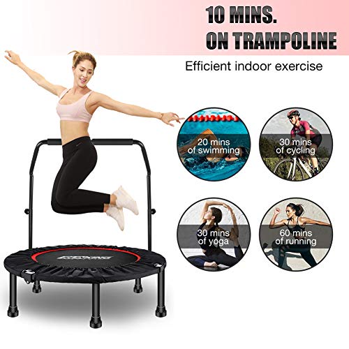 Trampolín Plegable Cama Elástica Fitness con Mango Fitness Plegable 100 cm con Apoyabrazos Ajustables Trampolín para Niños Adultos Gimnasio Interior Equipamiento Deportivo Peso máximo 150 kg/330 lbs