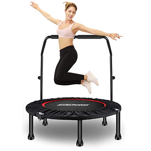 Trampolín Plegable Cama Elástica Fitness con Mango Fitness Plegable 100 cm con Apoyabrazos Ajustables Trampolín para Niños Adultos Gimnasio Interior Equipamiento Deportivo Peso máximo 150 kg/330 lbs