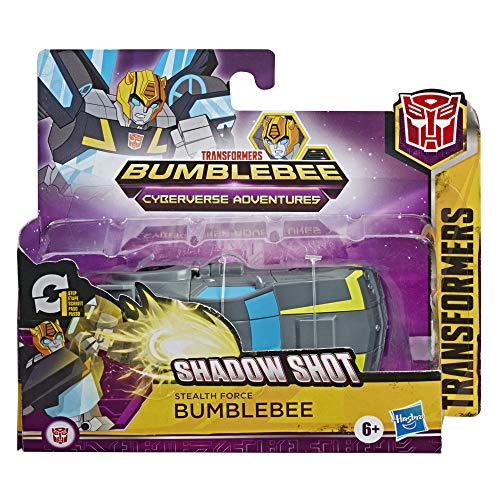 Transformers Bumblebee Cyberverse Adventures Action Attackers: Figura de abejorro de fuerza sigilosa de 1 paso, ataque de acción de disparo de sombra, 4.2 pulgadas