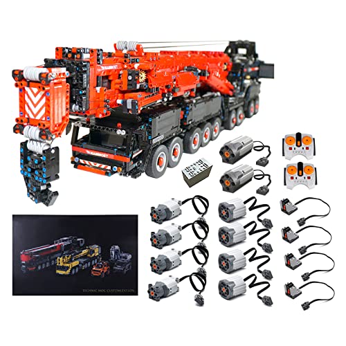 TRCS Grúas de ingeniería, 7692 piezas, 2,4 G, tamaño grande, control remoto Liebherr, grúa, camión, con mando a distancia, 10 motores, grúa, bloques de sujeción, compatible con Lego Technic