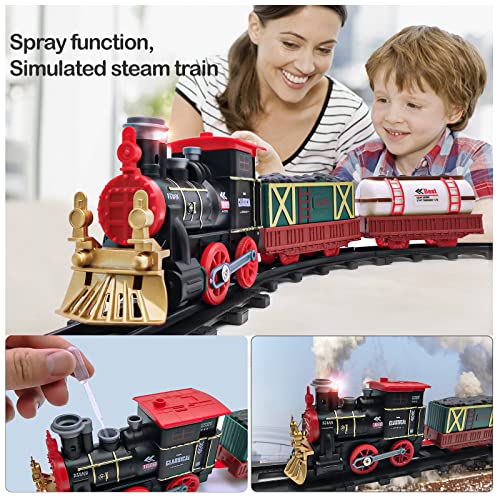 Tren Juguete para Niños con 2 Vagon Clasico Tren Electrico Locomotora de Vapor DIY Ferroviarias Juegos Regalospara Niños 2-8 años