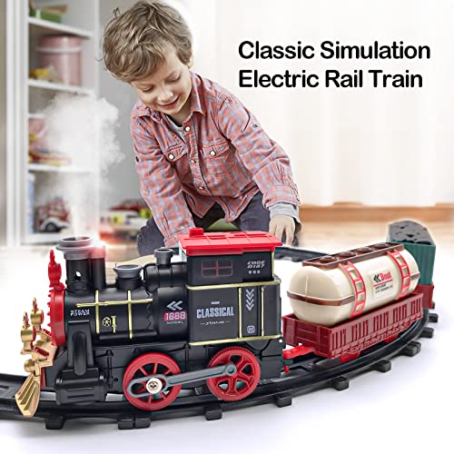 Tren Juguete para Niños con 2 Vagon Clasico Tren Electrico Locomotora de Vapor DIY Ferroviarias Juegos Regalospara Niños 2-8 años