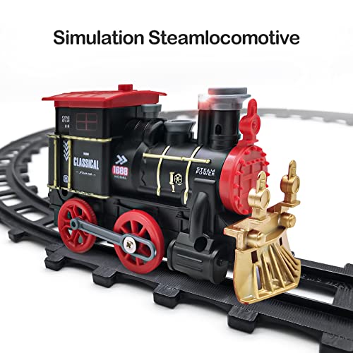 Tren Juguete para Niños con 2 Vagon Clasico Tren Electrico Locomotora de Vapor DIY Ferroviarias Juegos Regalospara Niños 2-8 años