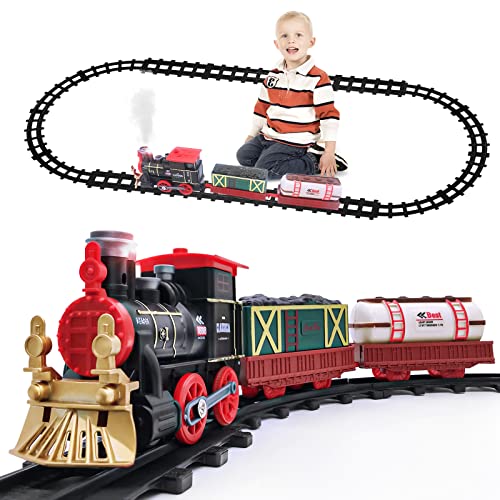 Tren Juguete para Niños con 2 Vagon Clasico Tren Electrico Locomotora de Vapor DIY Ferroviarias Juegos Regalospara Niños 2-8 años