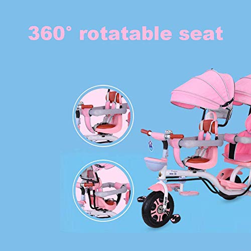 Triciclo 4 En 1, Triciclo Doble para Niños, Silla De Paseo Gemela Comfort De Dos Asientos, Bicicleta De 3 Ruedas para Niños con Asiento Giratorio, Carro Infantil para Bebés De 6 Meses A 6 Años,d