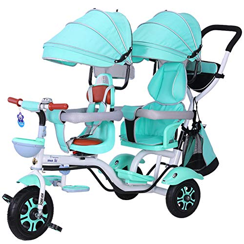 Triciclo 4 En 1, Triciclo Doble para Niños, Silla De Paseo Gemela Comfort De Dos Asientos, Bicicleta De 3 Ruedas para Niños con Asiento Giratorio, Carro Infantil para Bebés De 6 Meses A 6 Años,d