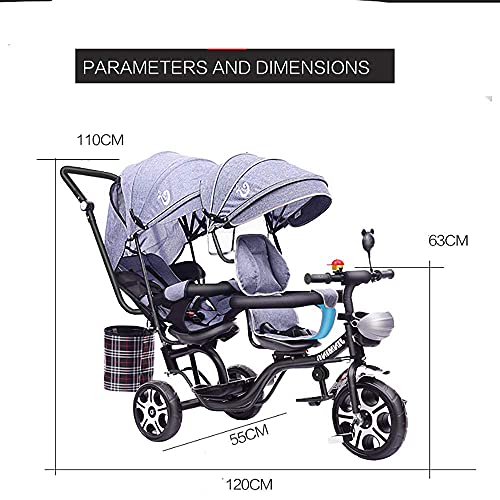 Triciclo Triciclo para niños, triciclo para bebés, triciclo multifuncional de 4 en 1 para niños con gemelos, asiento de doble rotación de seguridad, toldo desmontable, pedal, adecuado para niños de 1