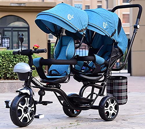 Triciclo Triciclo para niños, triciclo para bebés, triciclo multifuncional de 4 en 1 para niños con gemelos, asiento de doble rotación de seguridad, toldo desmontable, pedal, adecuado para niños de 1