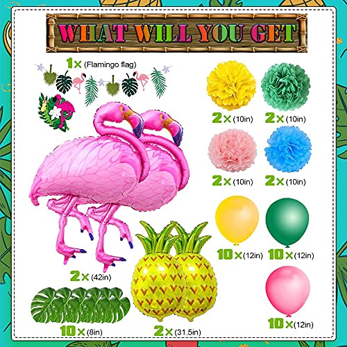 Tropical Flamenco Decoraciones,BIQIQI 54 Piezas Hawaiana Fiesta Globo kit con Flamingo Piña Lámina Globo,Verde Rosa Látex Globo para Verano Playa Piscina Niña Cumpleaños Fiesta Decoración