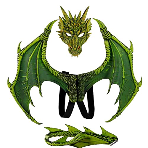 Tuimiyisou Halloween Kids Dragon Wings Disfraz Dinosaur Tail Mask Set Cosplay Costume 3pcs Niños Casas Cubiertas Alas Caspa Cosplay Disfraz Fotos Props Rojo