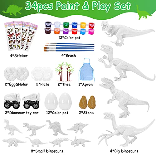 TYRSEN Kit Pintura Dinosaurios,35 Piezas Juguetes Dinosaurios Figuras para Pintar, Creativo Juego Cumpleaño Regalos niños 3 4 5 6 7 8 Años Regalos de Cumpleaños Navidad