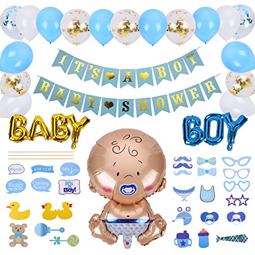 Ulikey Baby Shower Decoración, Baby Shower Globos, Decoraciones Fiesta de Bienvenida de Bebé Niño Bandera It's A Boy, Accessorios Baby Shower (Boy)