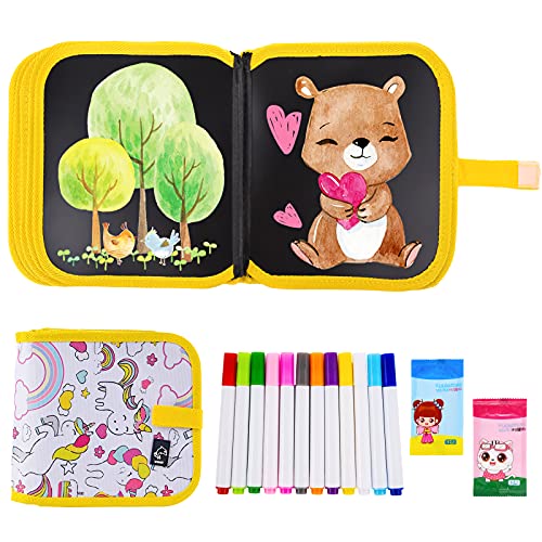 Ulikey Tabla de Dibujo Portátil para Niños, Tablero de Dibujo de Graffiti, Libros Blandos de Pizarra Reutilizable Borrable con 12 Plumas de Colores 14 Página (Unicornio)