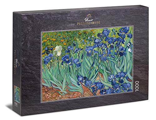 Ulmer Puzzleschmiede - Puzzle Van Gogh, Irisis - Puzzle de 1000 Piezas - Lirios Frente a un Colorido Prado de Flores (Van Gogh, Saint-Rémy, 1889)