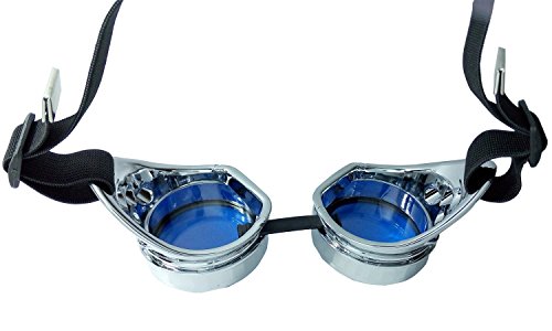 Ultra Plateado Con Azules Lentes Steampunk Gafas Cibernéticas Punk Victoriano Cosplay Gótico Redondo Lentes Soldadura Rústico Remache Vintage