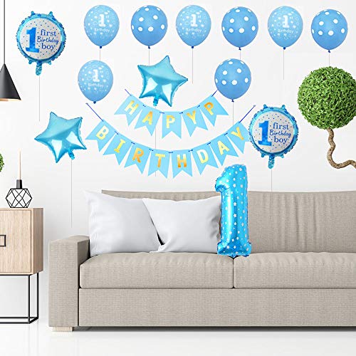 unbrand Gresunny decoración de cumpleaños para niños de 1 año Pancarta de Happy Birthday Globos de cumpleaños de látex y Papel de Aluminio Globo de decoración para Bebe Baby Shower Fiestas