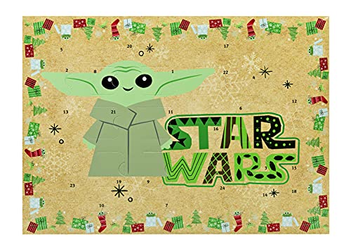 Undercover TCEA8024 - Calendario de Adviento para niños con 24 sorpresas de papelería, diseño de The Child Baby Yoda, aprox. 45 x 32 x 3 cm + juego de 3 pegatinas