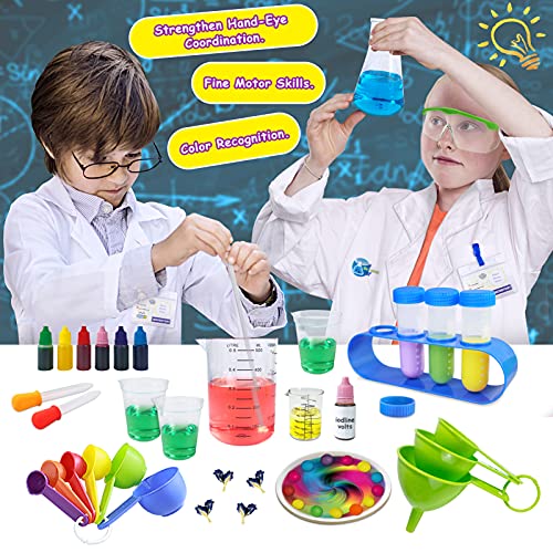 UNGLINGA Laboratorio de Química 30 Set de Experimentos Científicos Juguetes Educativos Regalo con Bata de Laboratorio para Niños 5 Años, Disfraces Juego de rol Stem Aprendizaje Fiesta de Navidad