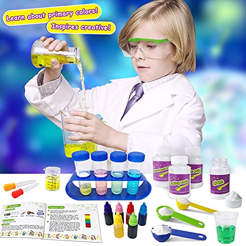 UNGLINGA Laboratorio de Química 30 Set de Experimentos Científicos Juguetes Educativos Regalo con Bata de Laboratorio para Niños 5 Años, Disfraces Juego de rol Stem Aprendizaje Fiesta de Navidad