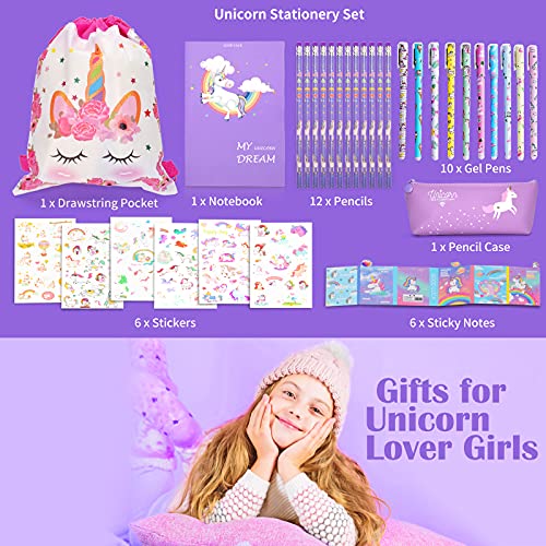 Unicornio Papeleria Regalo para Niña 7 8 9 10 11 12 Años, TOYESS Set di Juguetes Unicornios para Niñas, Includere Estuche Escolar y Cuadernos y Adhesivas y Boligrafos Gel Ecc(32pz)