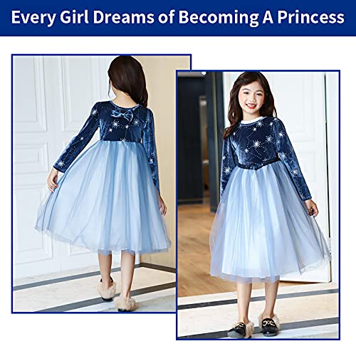 URAQT Disfraz de Elsa con Capa, Vestido de Princesa Elsa Anna con Varita de Hada y Tiara de Corona, Infantil Niñas Costume, Cosplay de Disfraz de Halloween, Cumpleaños, Carnaval y la Fiesta