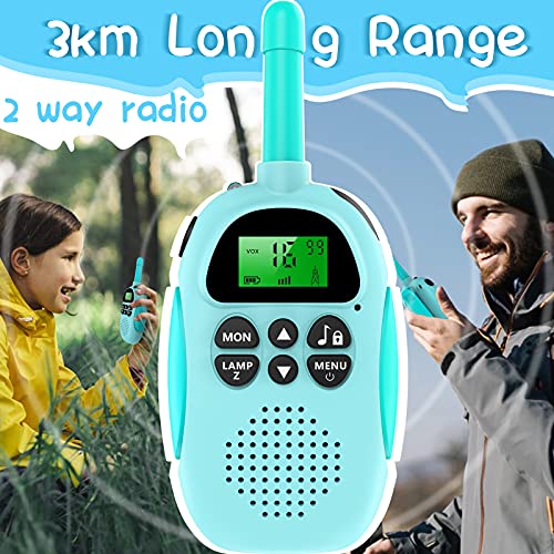 Ushining Walkie Talkie para Niños, Walkie Talkie Recargable con Radio de 2 vías 16 Canales Función VOX 10 Tonos de Llamada LCD Retroiluminado Linterna, Regalo para Niños y Niñas