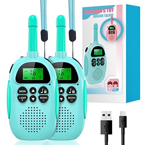 Ushining Walkie Talkie para Niños, Walkie Talkie Recargable con Radio de 2 vías 16 Canales Función VOX 10 Tonos de Llamada LCD Retroiluminado Linterna, Regalo para Niños y Niñas