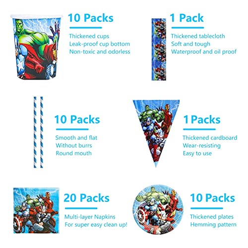 Vajilla para fiesta de cumpleaños,52 piezas Vajilla de cumpleaños de niños Avengers,Avengers Cumpleaños Decoracion platos, tazas, servilletas, pancartas,para fiesta de cumpleaños