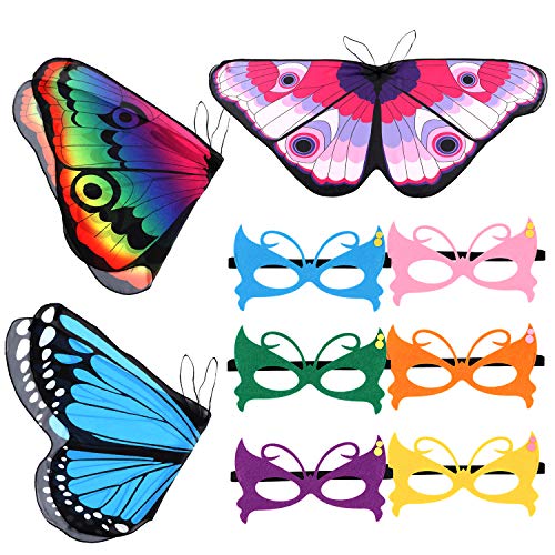 vamei 9 Piezas Disfraz Mariposa Niña Alas Mariposa Máscara Halloween Capa Mariposa Hada Chal Alas Carnaval Fiesta Cosplay Accesorio Disfraz para Niños Niñas