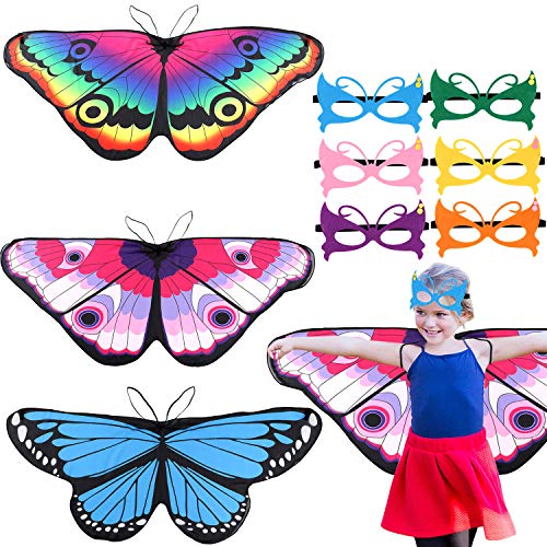 vamei 9 Piezas Disfraz Mariposa Niña Alas Mariposa Máscara Halloween Capa Mariposa Hada Chal Alas Carnaval Fiesta Cosplay Accesorio Disfraz para Niños Niñas