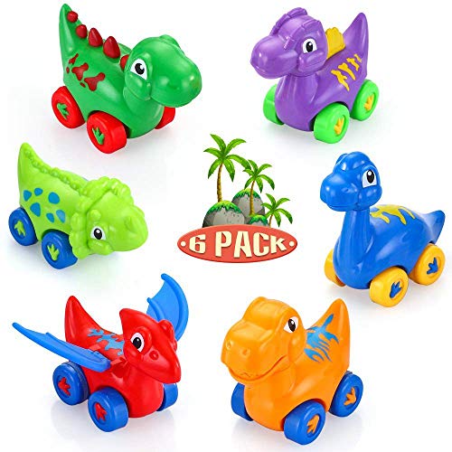 VATOS Coche de Juguete de Dinosaurio para bebé, Paquete de 6 Juguetes de Coche para niños y niñas de 1, 2 y 3 años, Juguetes de Coche de Dinosaurio