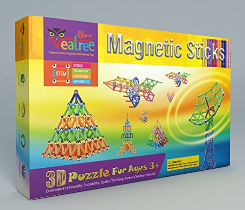 Veatree 160PCS Palos magnéticos, Palos magnéticos y No magnético Bolas Set Palos de construcción magnéticos Juguetes magnéticos de construcción Juguetes magnéticos Palos Juguetes educativos para niños