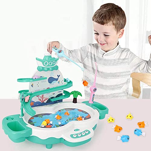 Veluoess Juego de Pesca Juguete, Juguete de Pesca Magnético con 3 Delfines, 10 Peces, 2 Cañas de Pescar, 2 Redes de Pesca y 2 Arpones Juguetes Montessori Regalo Educativo para Niños